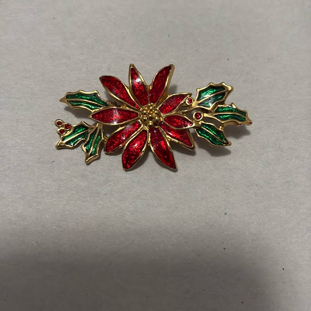 Vintage poinsettia brooch pin